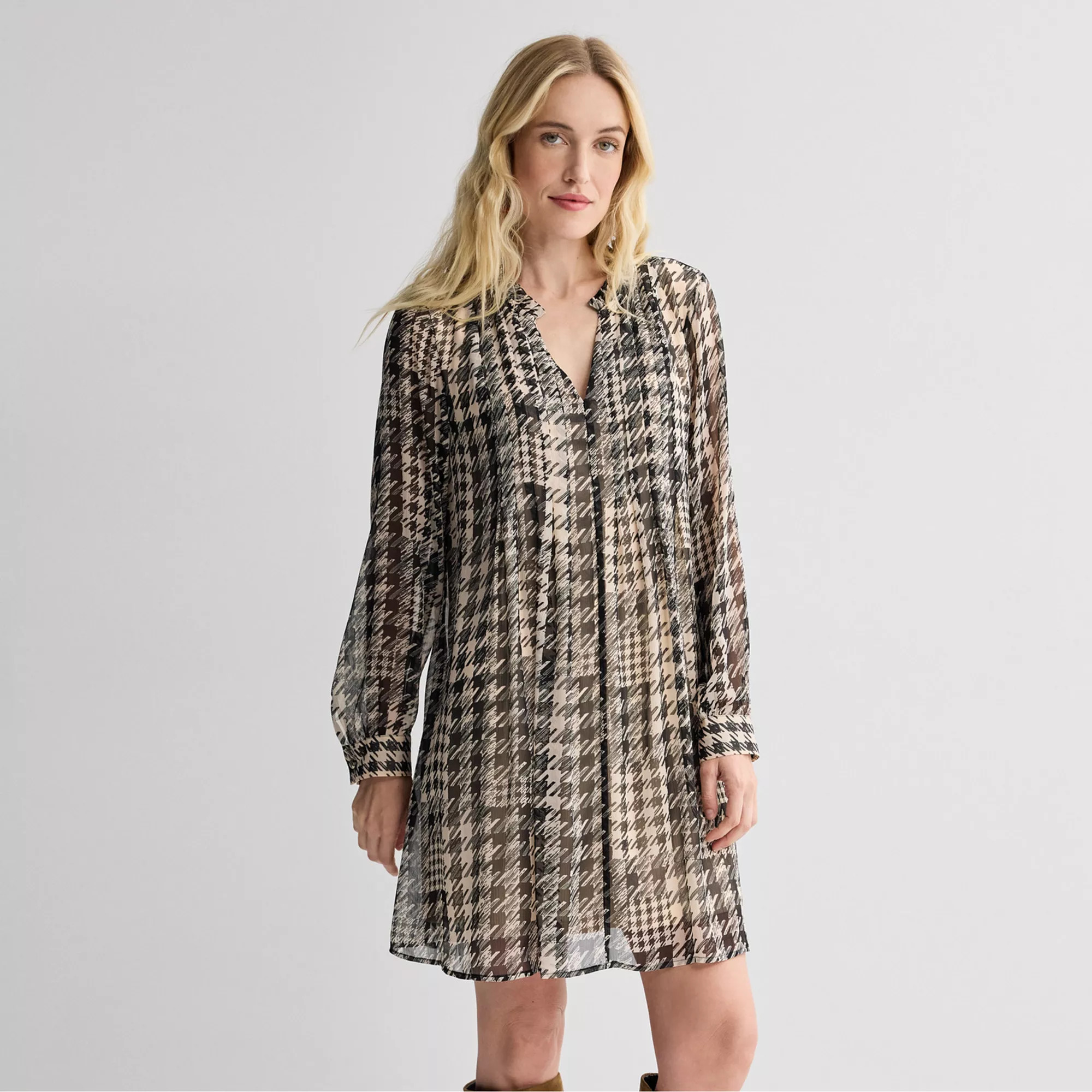 Women's Nine West Ruffle Neck Pintuck Mini Dress, Size: Large, Alice Leopard | Kohl's