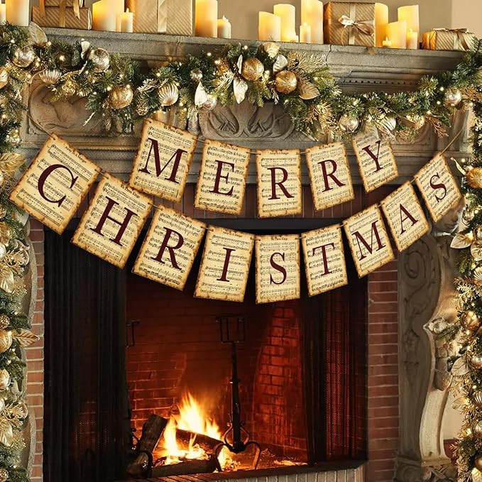 Garland Christmas Decorations Indoor, Vintage Hymns Carols Merry Christmas Banner, Retro Nostalgi... | Amazon (US)