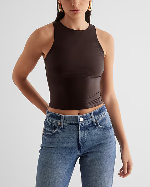 Body Contour Faux Leather High Neck Tank | Express