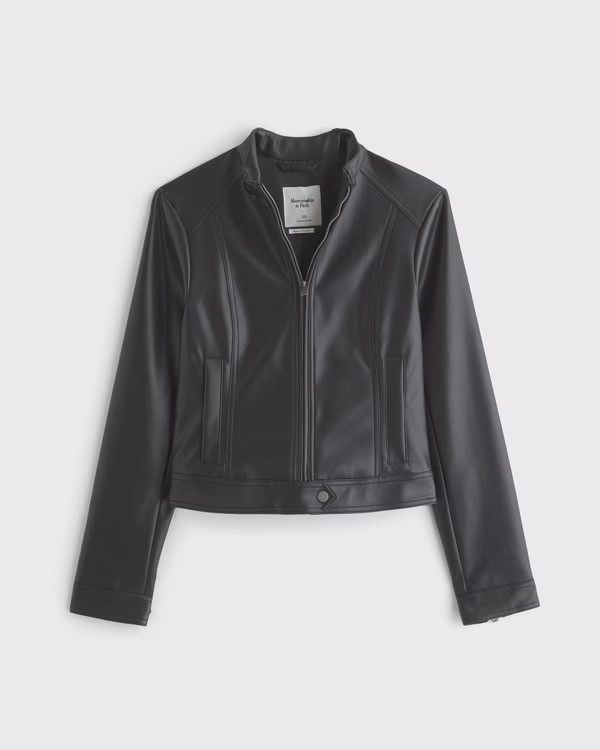 Slim Vegan Leather Mockneck Jacket | Abercrombie & Fitch (US)