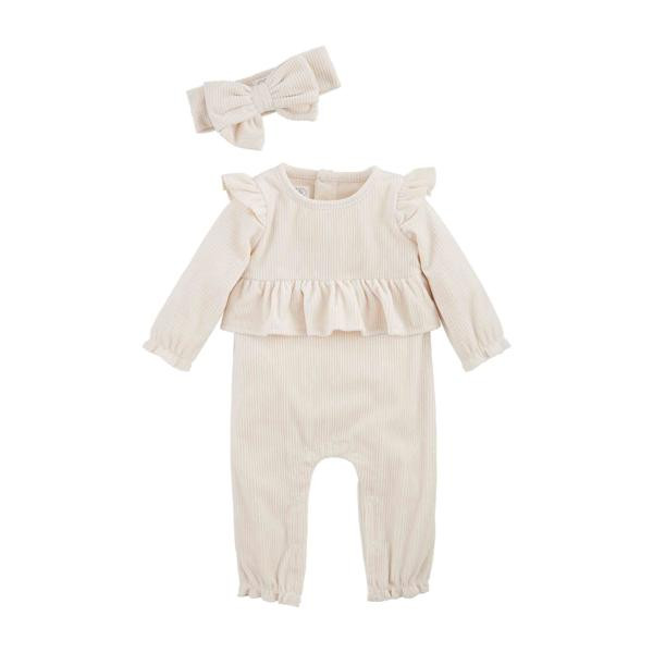 Cream Velour Baby Bodysuit Set | Mud Pie