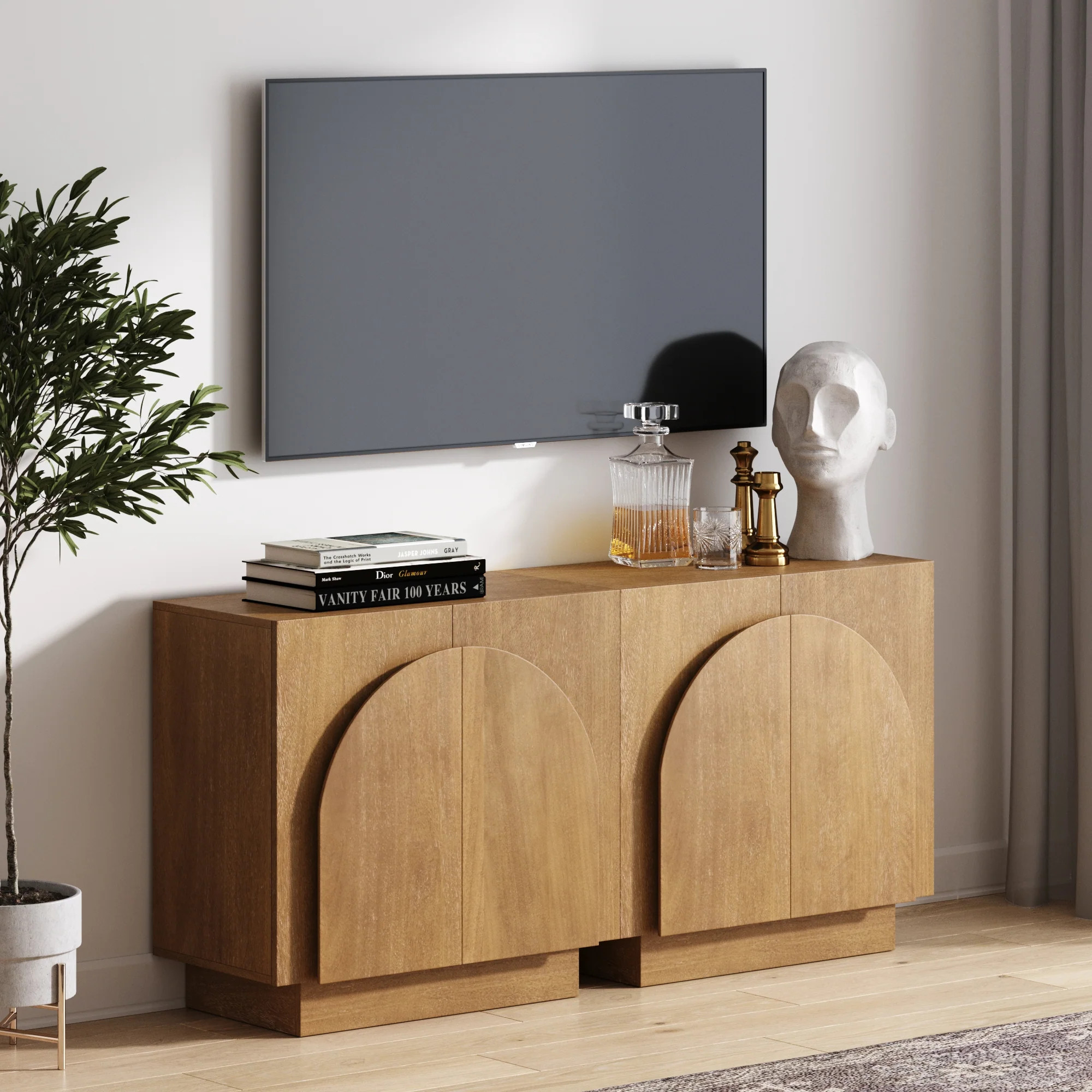 Arched TV Console Credenza Light Brown (Set of 2) | Nathan James