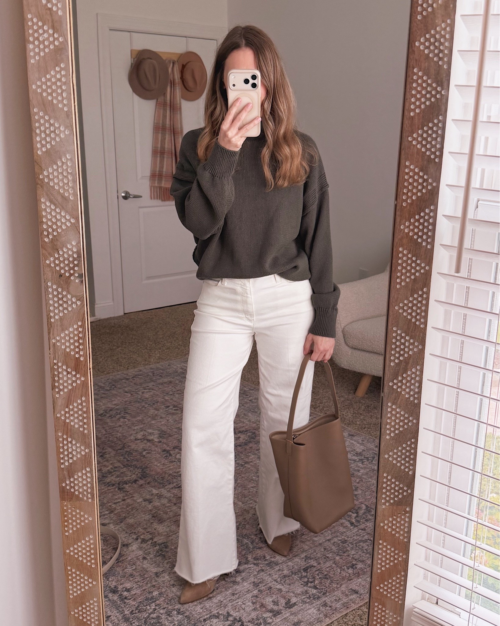 This olive green sweater paired with wide leg white jeans is giving all the fall outfit vibes I needed, and it's from the Nordstrom Anniversary NSale!

#LTKSeasonal #LTKSaleAlert #LTKOver40