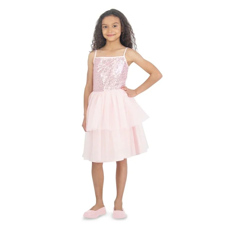 Wonder Nation Girls Pink Sequin Mesh Dress, Sizes 4-16 & Plus | Walmart (US)