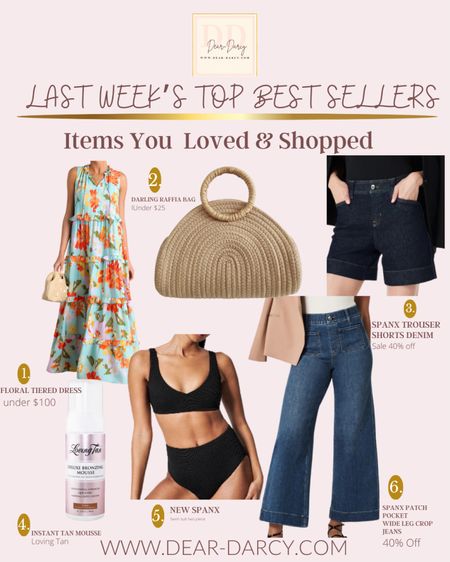 🚨promo codes

Last weeks Best sellers
6 items you loved and shopped 

This darling 3 tiered floral dress under $100
Fits tts

Rattan bag perfect for Spring and summer to add a fun statement under $25

Spanx 40% off sale
Front pocket jeans long and wide leg crop jeans fit tts

Spanx denim trousers 
Fit tts 

Spanx bikini swim suit 
Save 10% with code
🚨SAVE 10% off all Spanx with my CODE: DEARDARCYXSPANX

Loving tan instant tan mousse FrEE mitt with code DARCYMiTT 



#LTKFindsUnder100 #LTKStyleTip #LTKSaleAlert