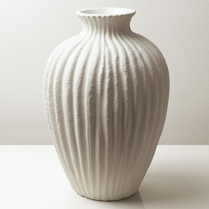 Handmade Ceramic Decorative Vase – Warm White Rustic Textured 10.4” Round Vase with Irregular... | Amazon (US)