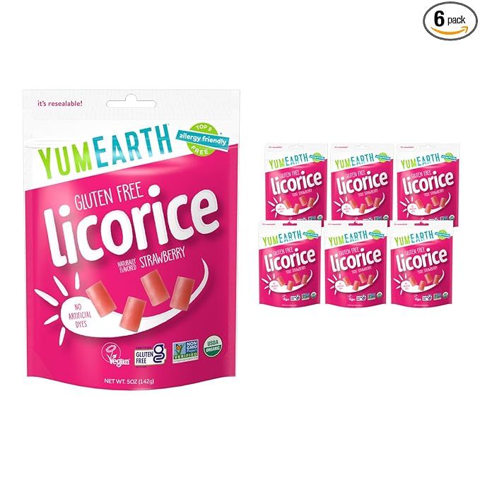 YumEarth Organic Gluten Free Strawberry Licorice Snack Packs - Allergy Friendly, Gluten Free, Non... | Amazon (US)