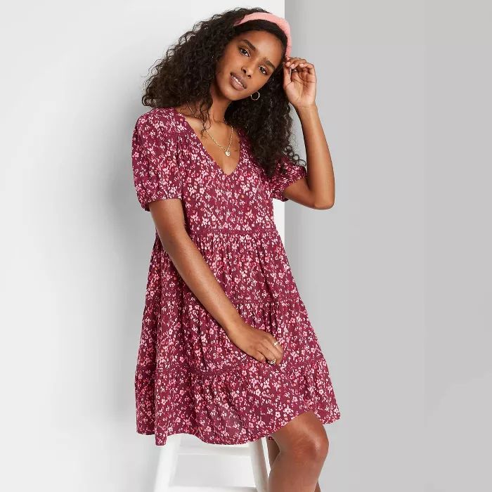 Women's Floral Print Short Sleeve Tiered Babydoll Dress - Wild Fable™ | Target