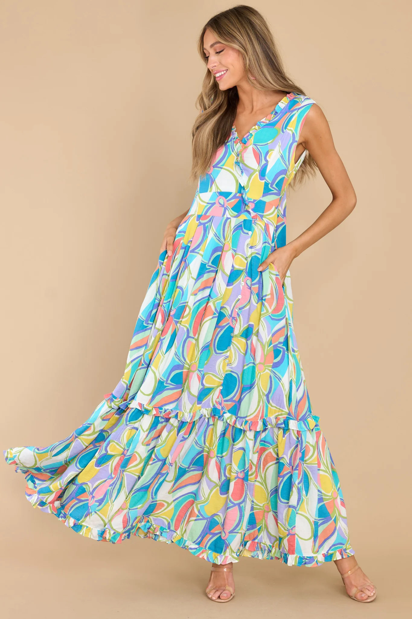 Here and Now Blue Multi Print Maxi Dress | Red Dress 