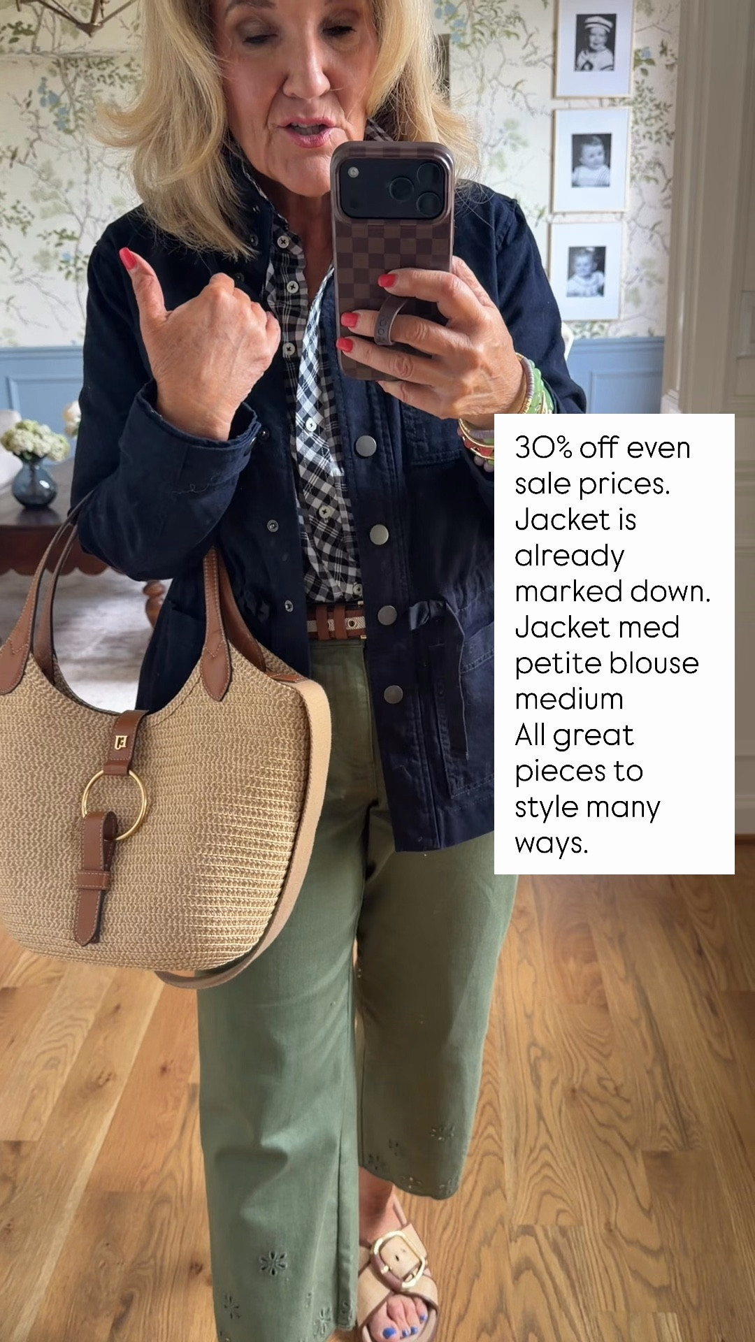 Talbots sale! 
Jacket size medium petite 
Gingham blouse medium/8
Jeans 8 petite
10% off my bag code NANETTE
20% off my bracelets code NANETTE20

#LTKPetite #LTKOver40 #LTKSaleAlert