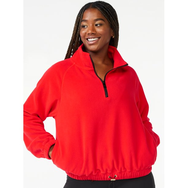 Love & Sports Women's Fleece Cropped Quarter Zip Pullover | Walmart (US)