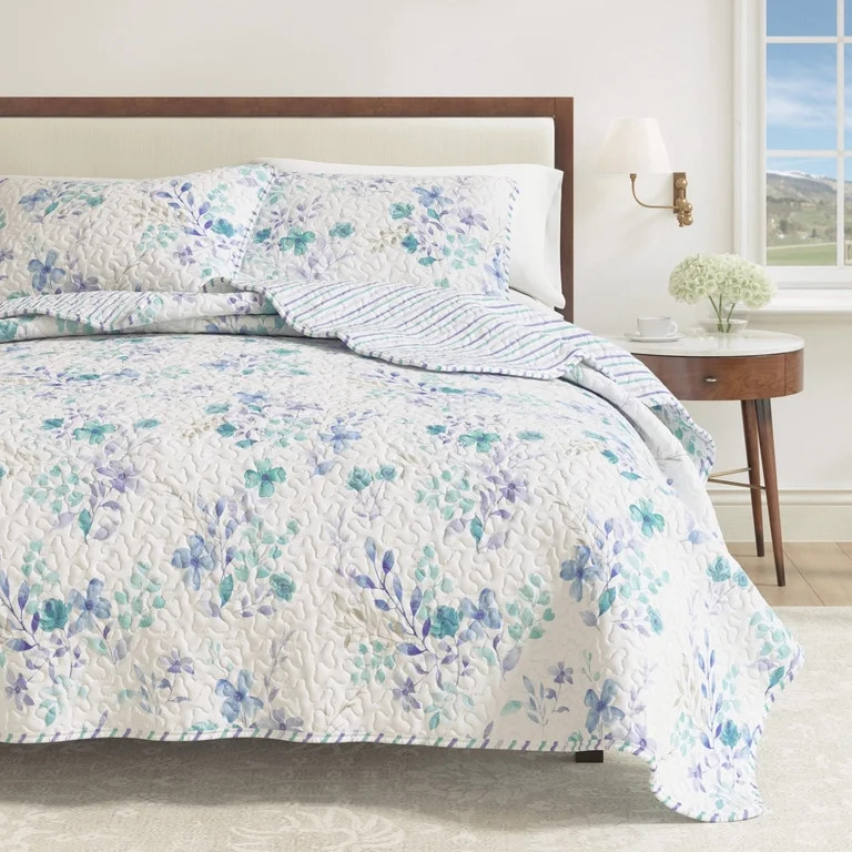 Floral Quilt Set - Lightweight, Soft, All-Season - 3-Piece Reversible Spring Bedding Set (King / ... | Walmart (US)