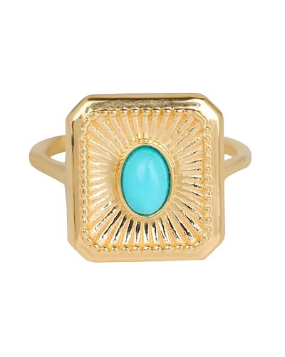 YoTreasure Arizona Turquoise Solitaire Ring Solid 14K Gold Over 925 Sterling Silver Jewelry 7 | Amazon (US)