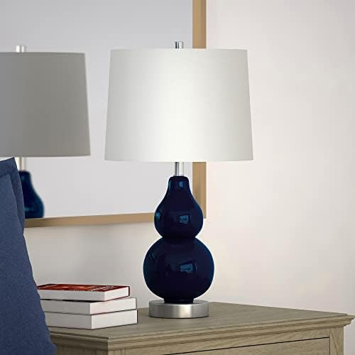 Henn&Hart Traditional Metal Petite Table Lamp with Satin Nickel Accents in Navy Blue Glass | Amazon (US)