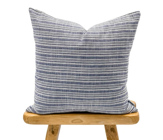 Blue and Cream Striped Woven Pillow Cover, Neutral pillow, Blue hmong pillow, White and Blue pill... | Etsy (US)