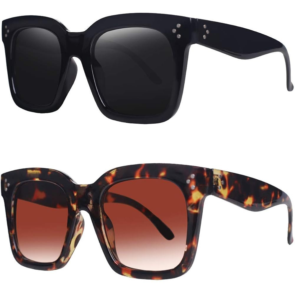 Vintage Women Oversized Sunglasses Designer Luxury Square Sun Glasses UV400 Protection Flat Lens | Amazon (US)