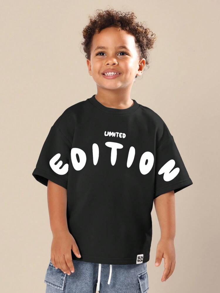 SUMWON Kids Limited Edition Oversized Graphic T-Shirt Tee With Chest Print Summer Casual Streetwear Unisex Statement Design Boys Age 4 Everyday Essential Comfort Wear Vacation | SHEIN