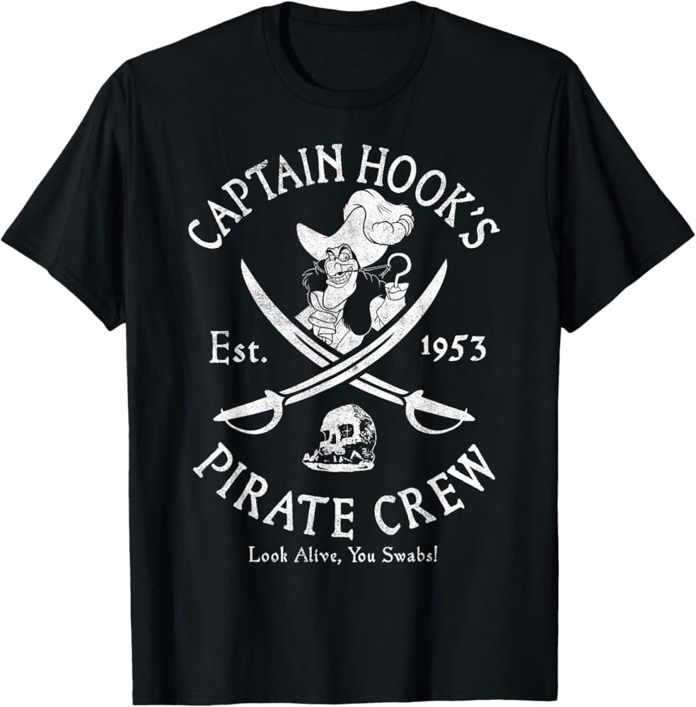 Disney Peter Pan Captain Hook Pirate Crew Est 1953 Logo T-Shirt | Amazon (US)