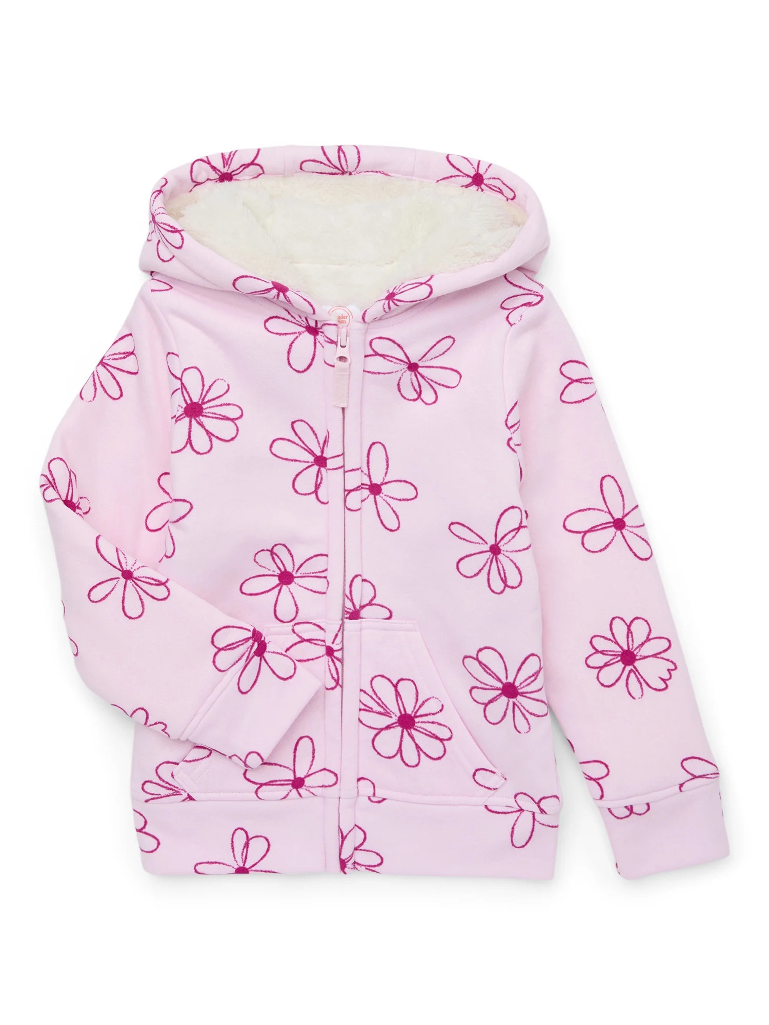 Wonder Nation Girls Kid Tough Zip Hoodie with Faux Shearling Lining, Sizes 4-18 & Plus - Walmart.... | Walmart (US)