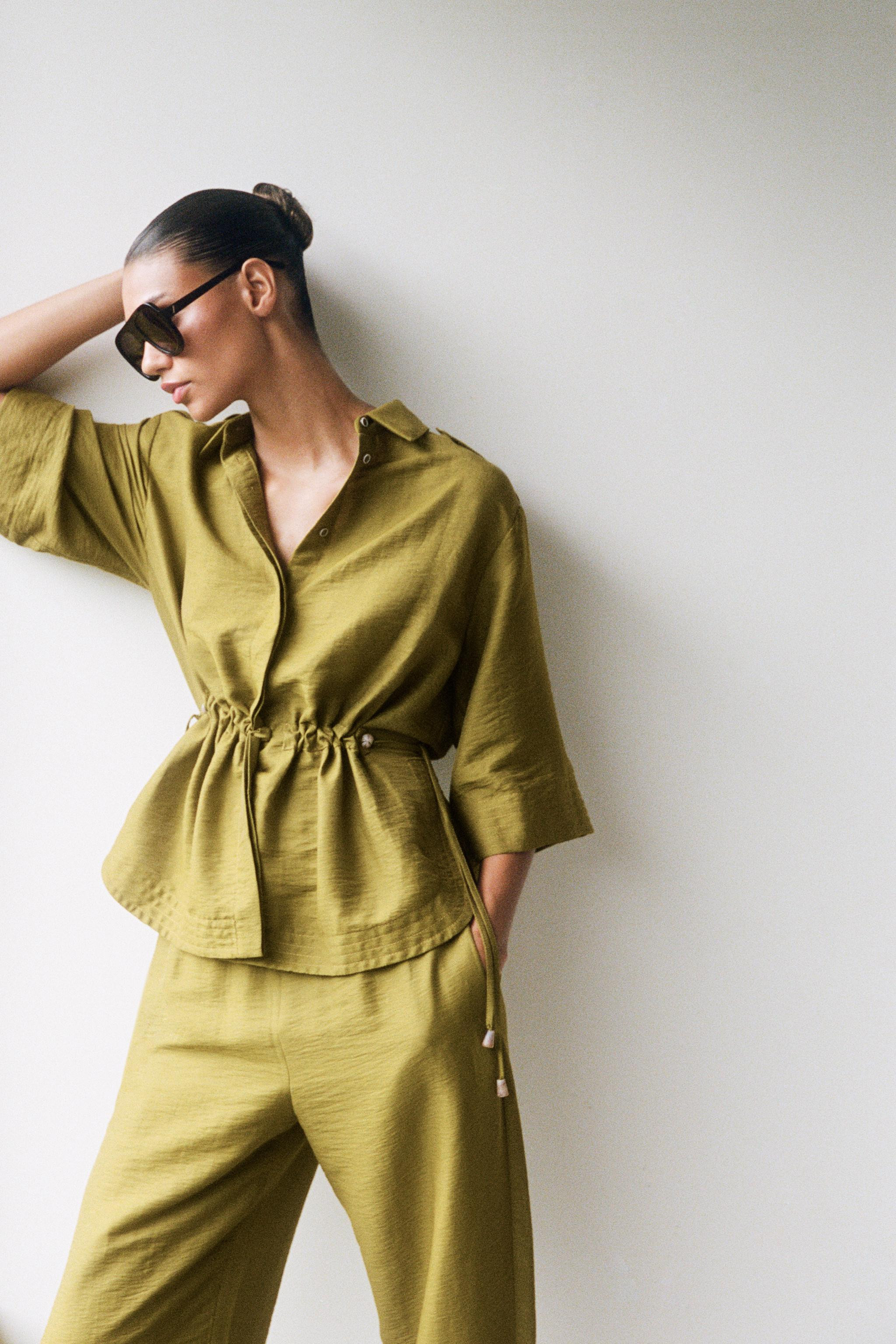 LINEN BLEND SAFARI SHIRT WITH TIES | Zara US