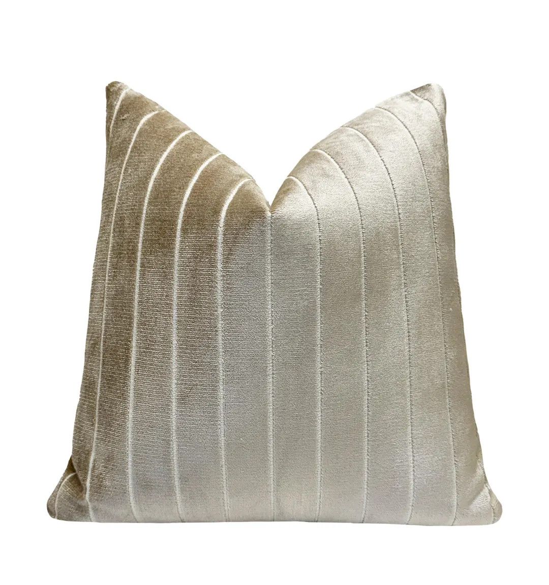 Beige Stripe Velvet Throw Pillow Cover | Taupe Designer Pillow Cover | Custom Sizes | Lumbar | Sh... | Etsy (US)