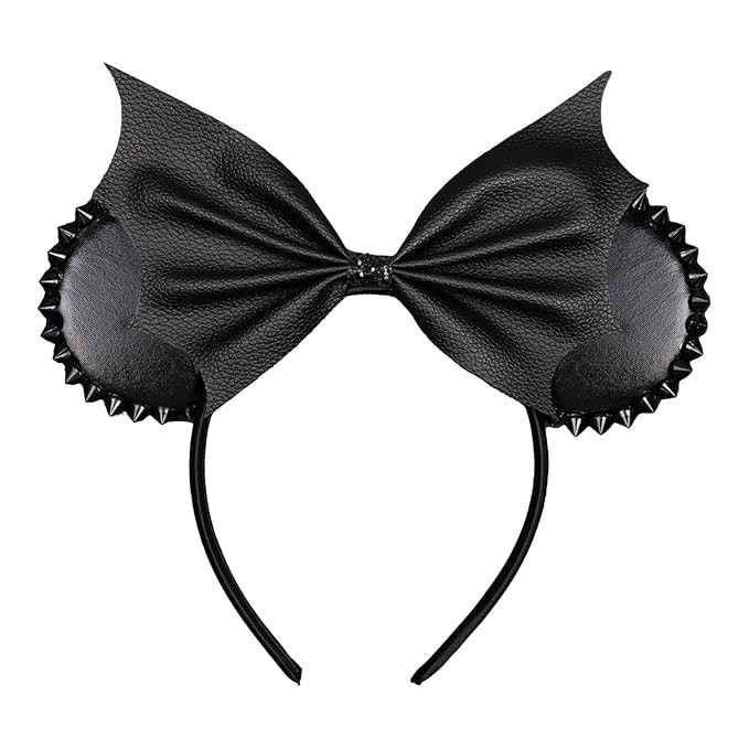 PU Mouse Ear Headband with Rivet, Black Bat Hair Bow Hairband, Halloween Masquerade Party Decorat... | Amazon (US)