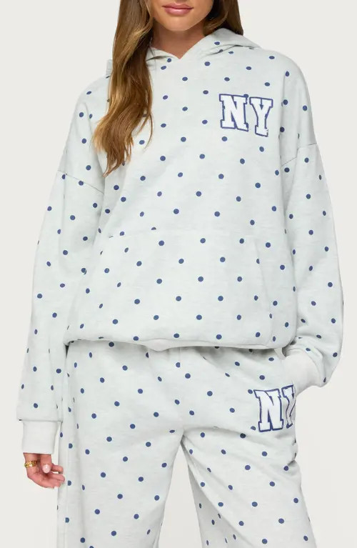 EDIKTED NY Babe Polka Dot Hoodie in Gray-Melange at Nordstrom, Size X-Large | Nordstrom