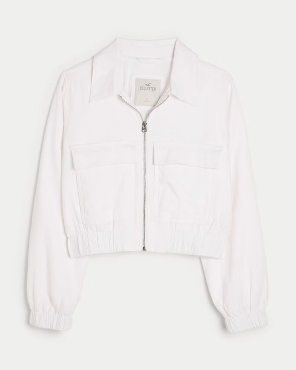 Women's Crop Linen Blend Bomber Jacket | Women's Jackets & Coats | HollisterCo.com | Hollister (US)