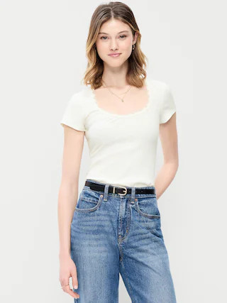 Lace-Trim Sweetheart-Neck Ribbed Top | Old Navy (US)