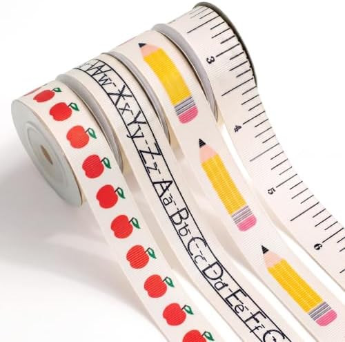 20 Yards Back to School Ribbons 7/8 Inch Pencil Ruler Alphabet Apples Polyester Ribbon for Wrappi... | Amazon (US)