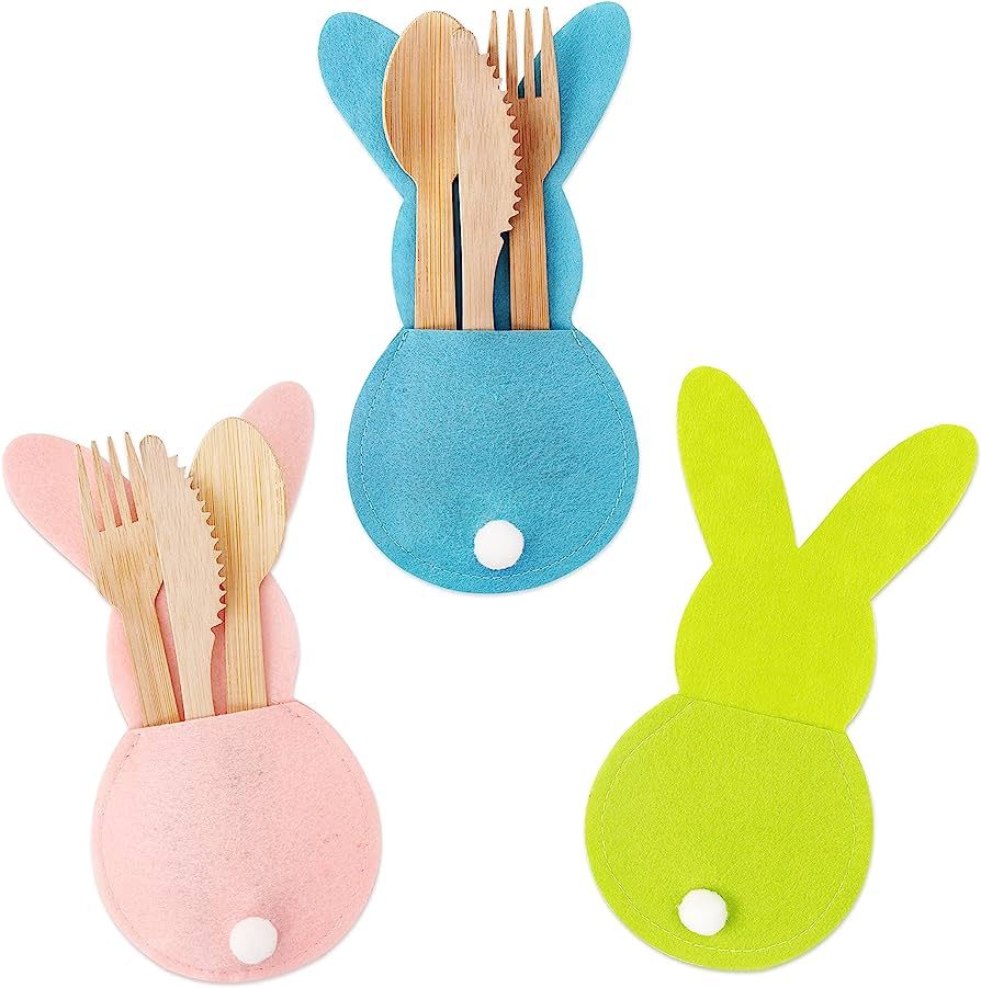 ANOTION Easter Table Decor, 6 Easter Bunny Felt Cutlery Holder Easter Decorations, Reusable Utens... | Amazon (US)