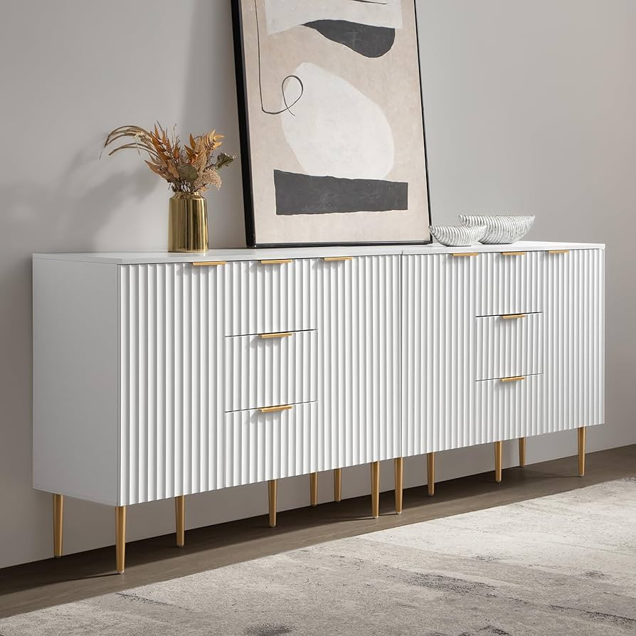 SICOTAS Buffet Sideboard Fluted Storage Cabinet with Doors and Shelves, 86 Inch White Buffet Cabi... | Amazon (US)