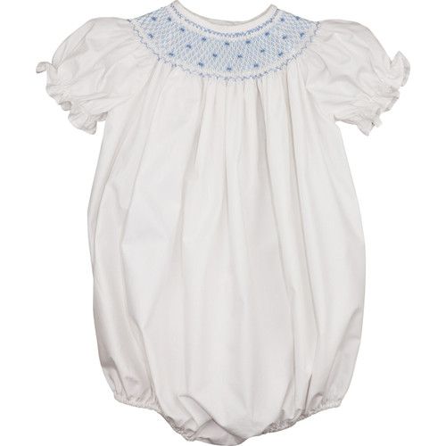 White And Blue Smocked Bubble | Cecil and Lou