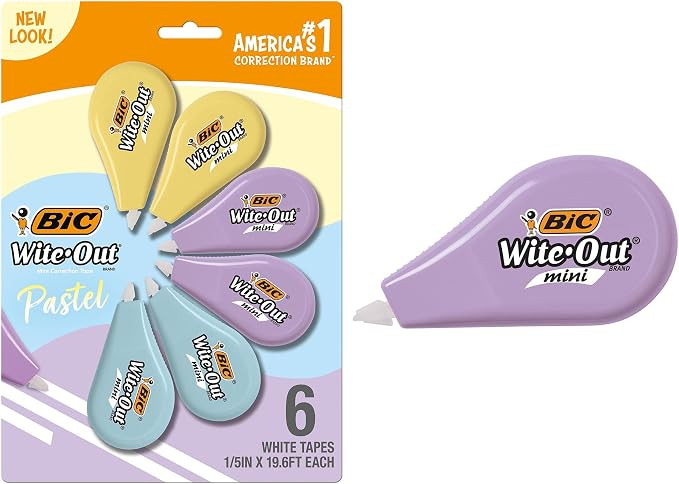 BIC Wite-Out Mini Correction Tape, 19.6 Feet, 6-Count, Pastel Body | Tear-Resistant Design for Cl... | Amazon (US)