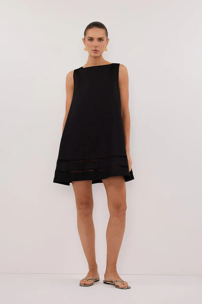 LINDSAY BLACK LINEN MINI DRESS | DISSH