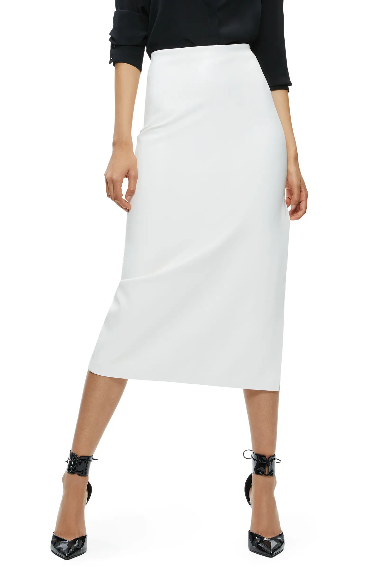 Alice + Olivia Maeve Back Slit Faux Leather Midi Skirt | Nordstrom | Nordstrom