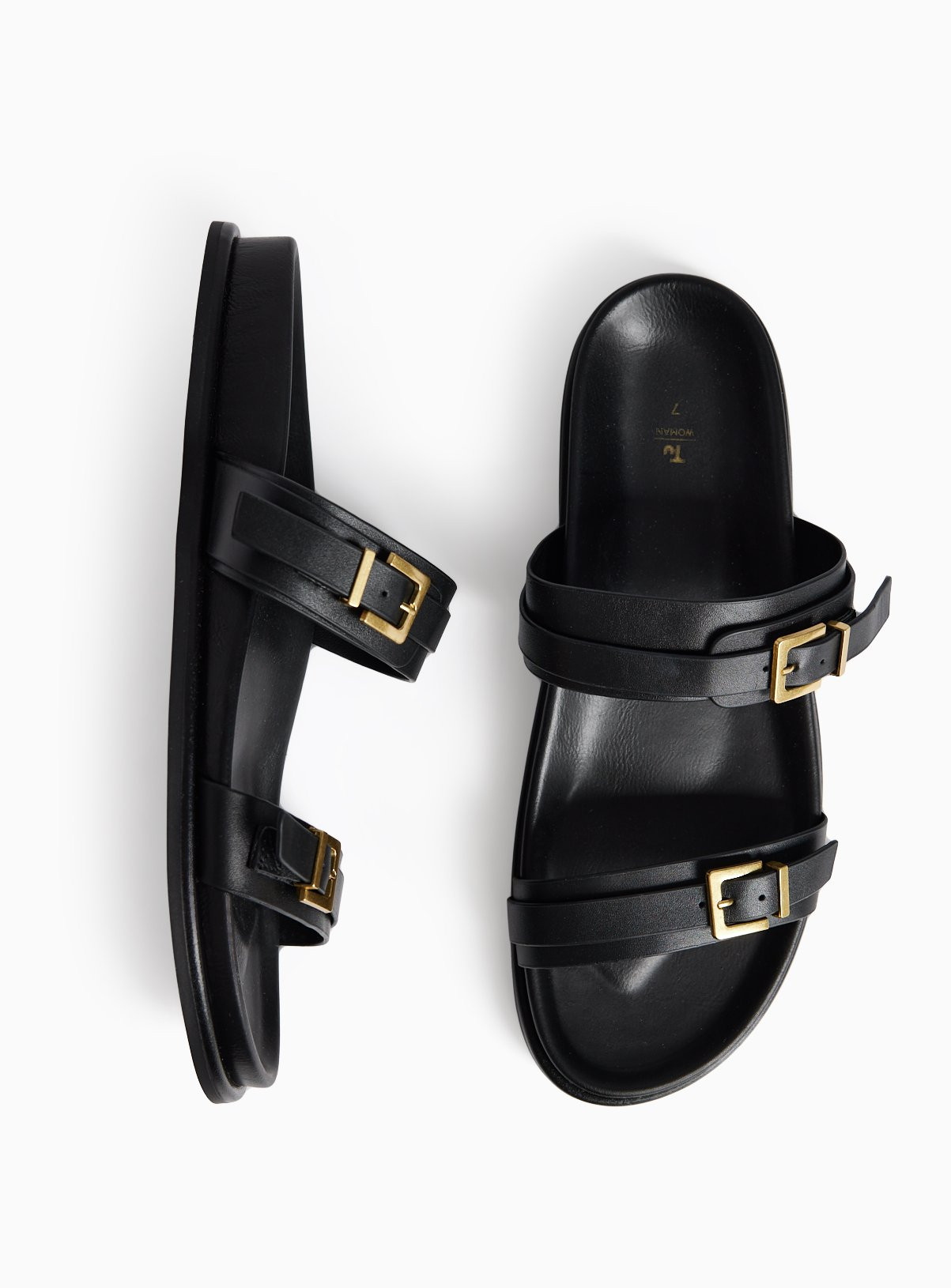 Black Leather Buckle Footbed Sandals | Tu Clothing