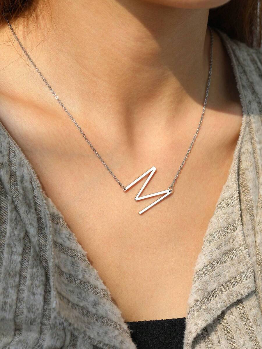 1pc Stainless Steel 26 Letters Necklace For Women, Pendant Chain With Initial Letter Pendant, Jew... | SHEIN