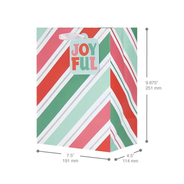 Christmas Multi-Color Holographic Stripes Medium Gift Bag, by Holiday Time | Walmart (US)