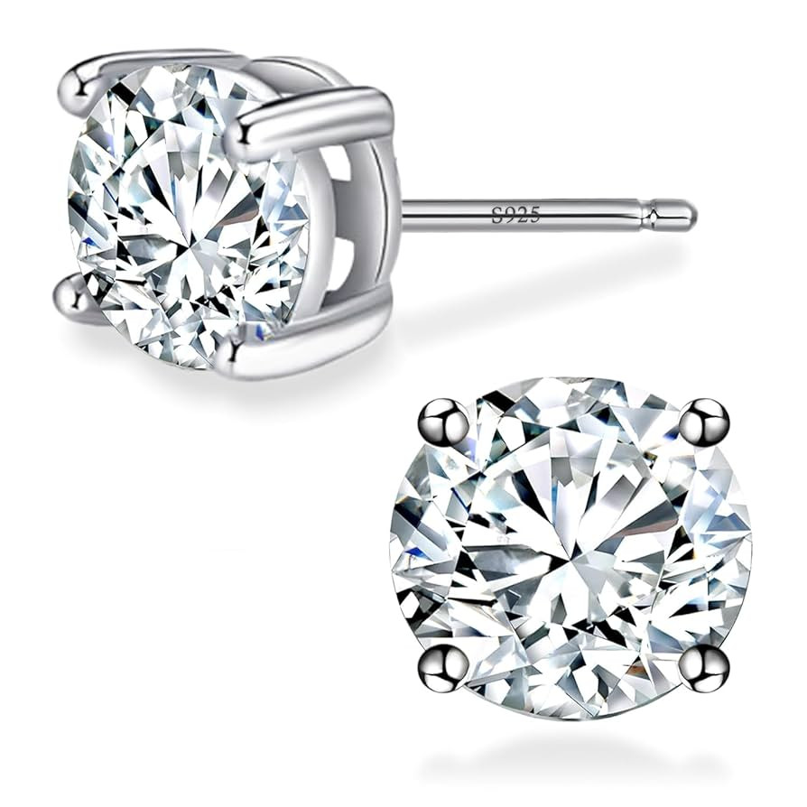 Sereney Hypoallergenic 925 Sterling Silver Stud Earrings for Women, Round 5A Cubic Zirconia Earri... | Amazon (US)