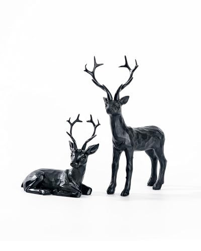 DN DECONATION 2PCS Black Reindeer Figurine Decoration, Small Christmas Resin Deer Statue Sculptures, Simple Black Deer Set for Indoor Home Decor Tabletop Offices Bedroom Living Room Shelf, Gifts | Amazon (US)