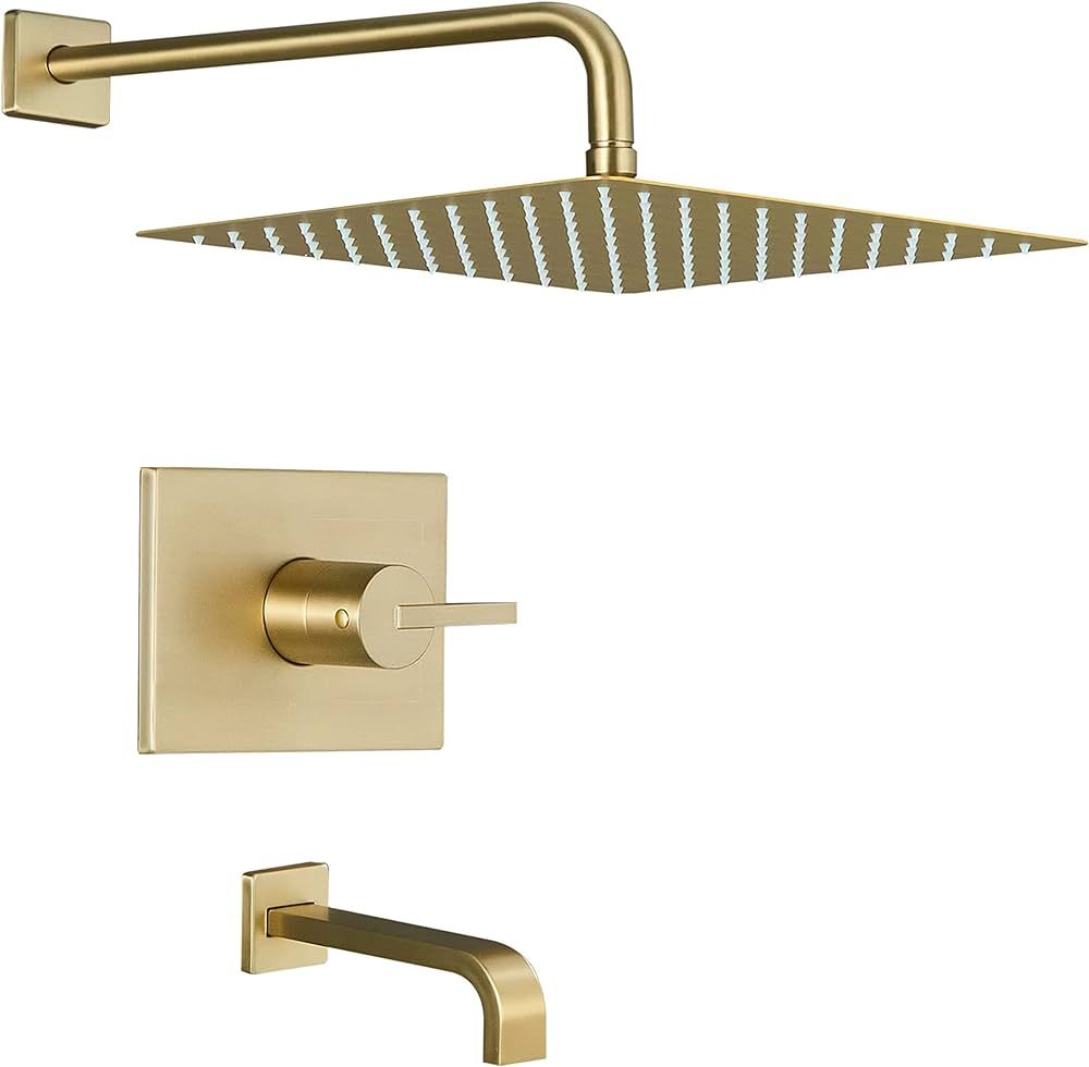 SOOOHOT Brushed Gold Shower Fixtues, Tub and Shower Faucet Set Combo with 12 Inch Gold Shower Hea... | Amazon (US)