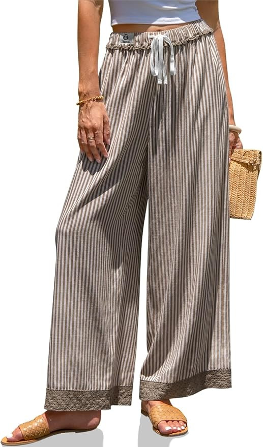 TARSE Womens Striped Lounge Pants Wide Leg Loose Fit Drawstring Casual Boho Summer Vacation Beach... | Amazon (US)