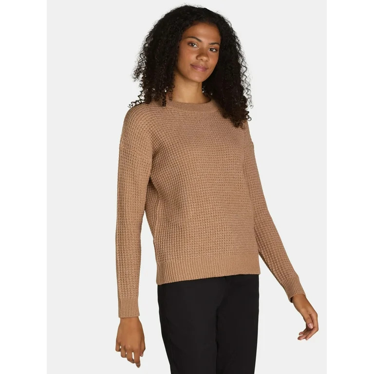 Time and Tru Women's and Women's Plus Waffle Stitch Sweater with Long Sleeves, Midweight, Sizes X... | Walmart (US)