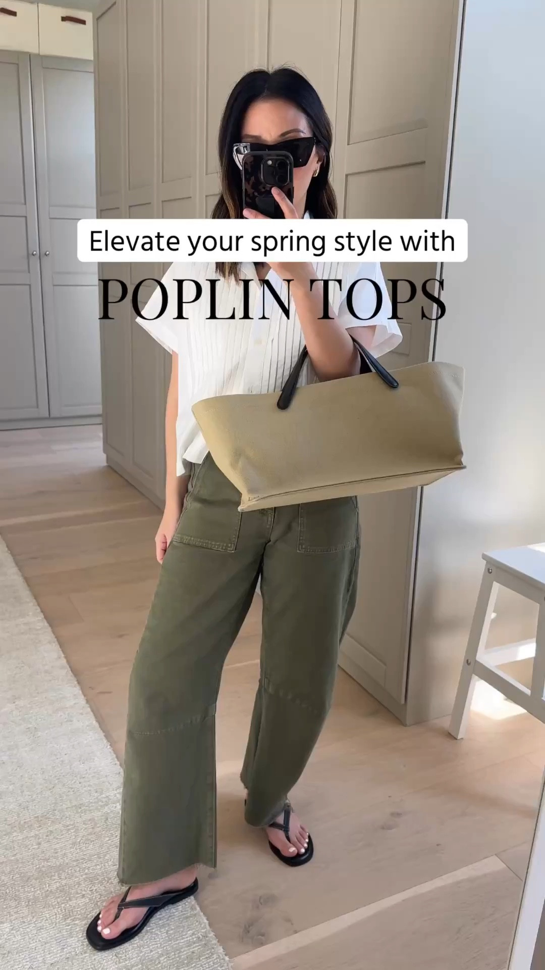Elevated spring outfit idea. 

Spring tops, the style that will change everything- poplin tops. These are structured, feminine, classic. 

Tuckernuck top medium - could also wear the small
Le Jean utility barrel 25
Everlane flats 5
Everlane sandals 5
Amazon tote
YSL sunglasses 
Quince earrings 
Dorsey James necklace 15"

Spring style, spring outfits 2026, petite style 



#LTKootd #LTKPetite #LTKmomlife