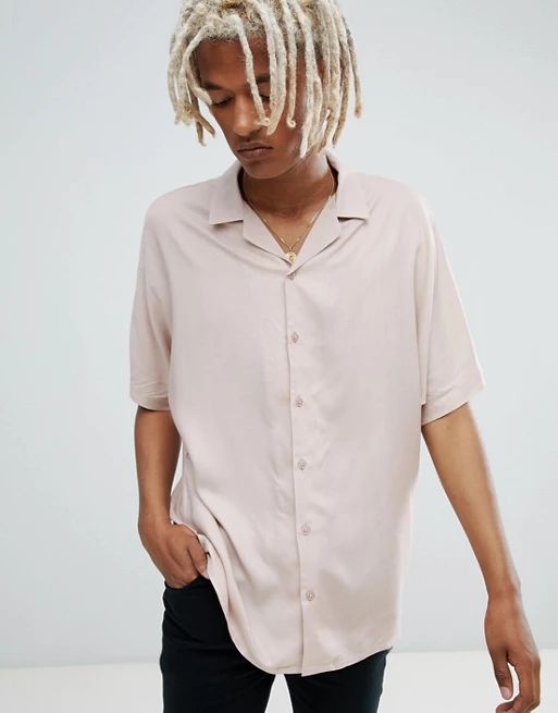 ASOS DESIGN oversized viscose batwing sleeve shirt in pink | ASOS UK