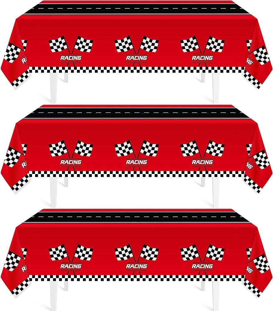 3Pcs Racing Car Plastic Tablecloth, Race Car Birthday Party Decorations,54" x 108" Checkered Tabl... | Amazon (US)