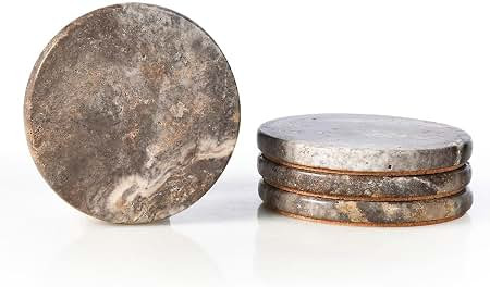 HAMAKAWA Natural Marble Coasters Set of 4, Round Travertine Coasters 4 Inch | Modern Gray Stone C... | Amazon (US)