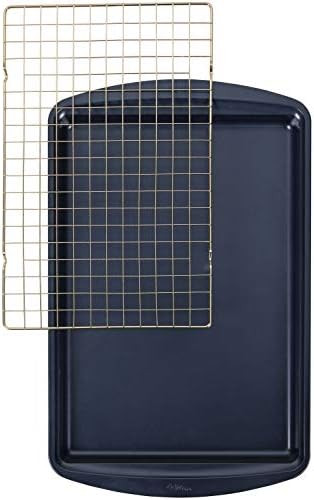 Amazon.com: Wilton Non-Stick Diamond-Infused Large Navy Blue Cookie Sheet with Gold Cooling Grid Set | Amazon (US)