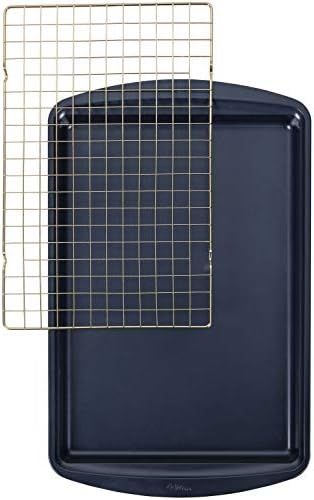 Amazon.com: Wilton Non-Stick Diamond-Infused Large Navy Blue Cookie Sheet with Gold Cooling Grid Set | Amazon (US)